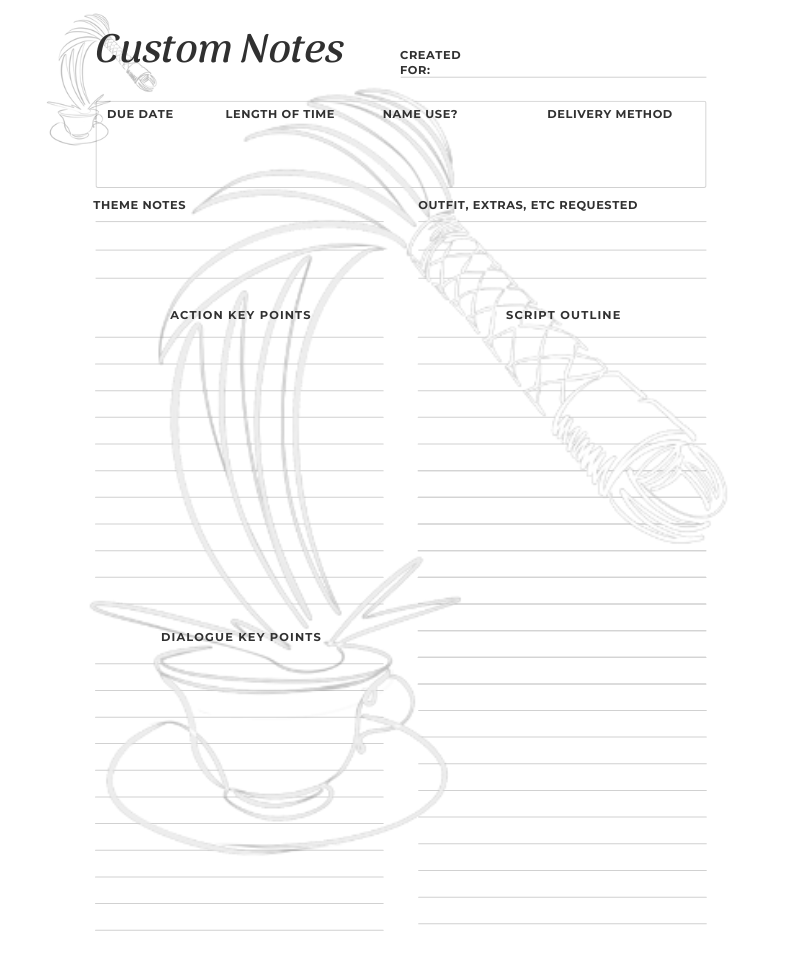 Custom Video Script Note Sheet